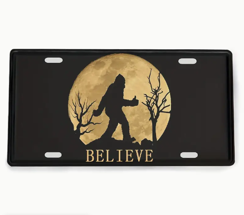 Funny Bigfoot Sasquatch Full Moon Aluminum License Plate 6 x 12in