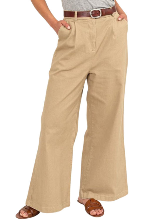 HYFVE Womens Mid Rise Twill Wide Leg Pants