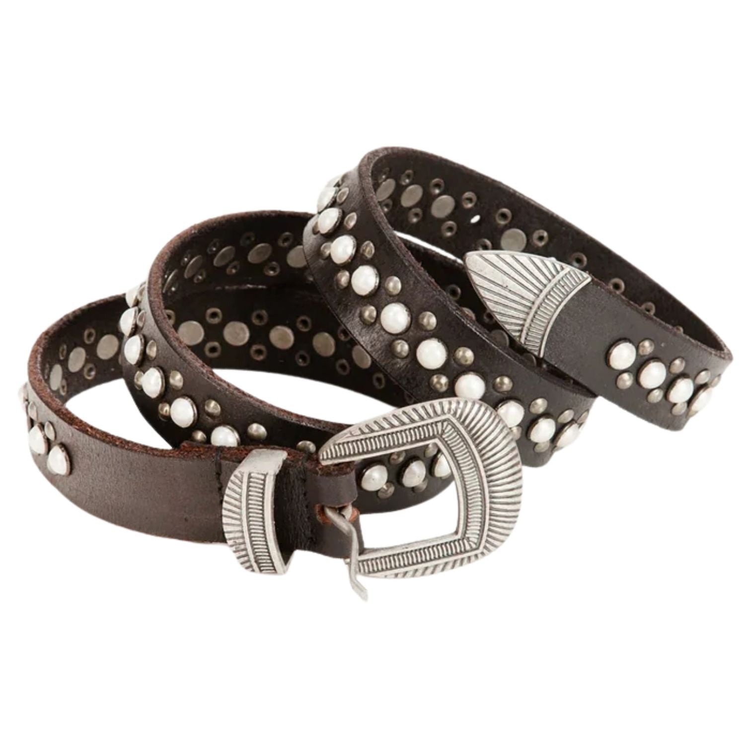 Loyal West Womens Midnight Ranger Studded Leather Belt In Calfskin