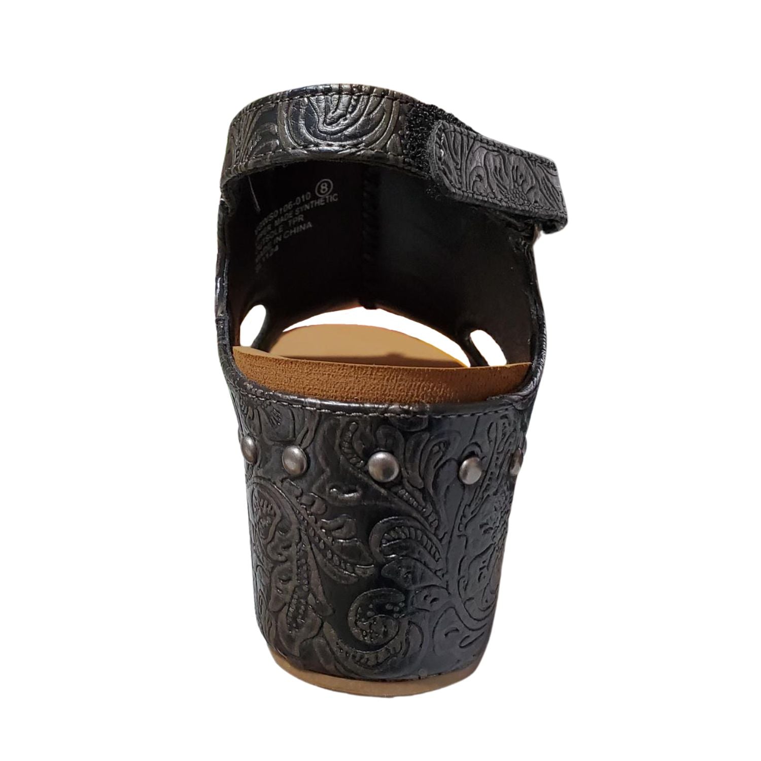 Very G Womens Isabella Tooled 2 Wedge Heel Platform Sandal, Charcoal