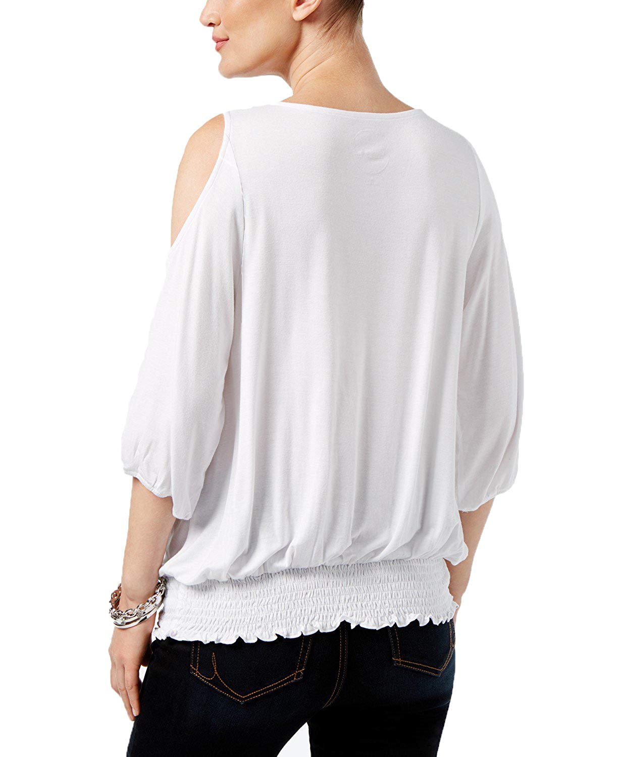 INC International Concepts Womens Petite Embellished Cold-Shoulder Top