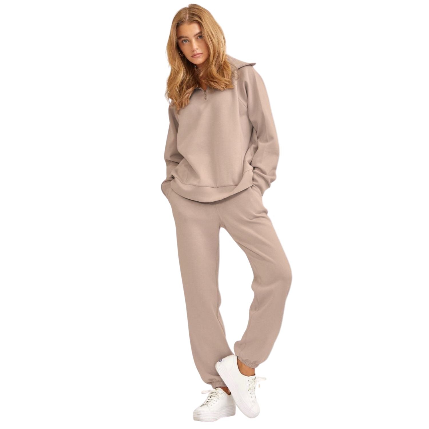 Dear Scarlett Womens Hamptons Long Sleeve Top with Pants Travel Set, Cappuccino