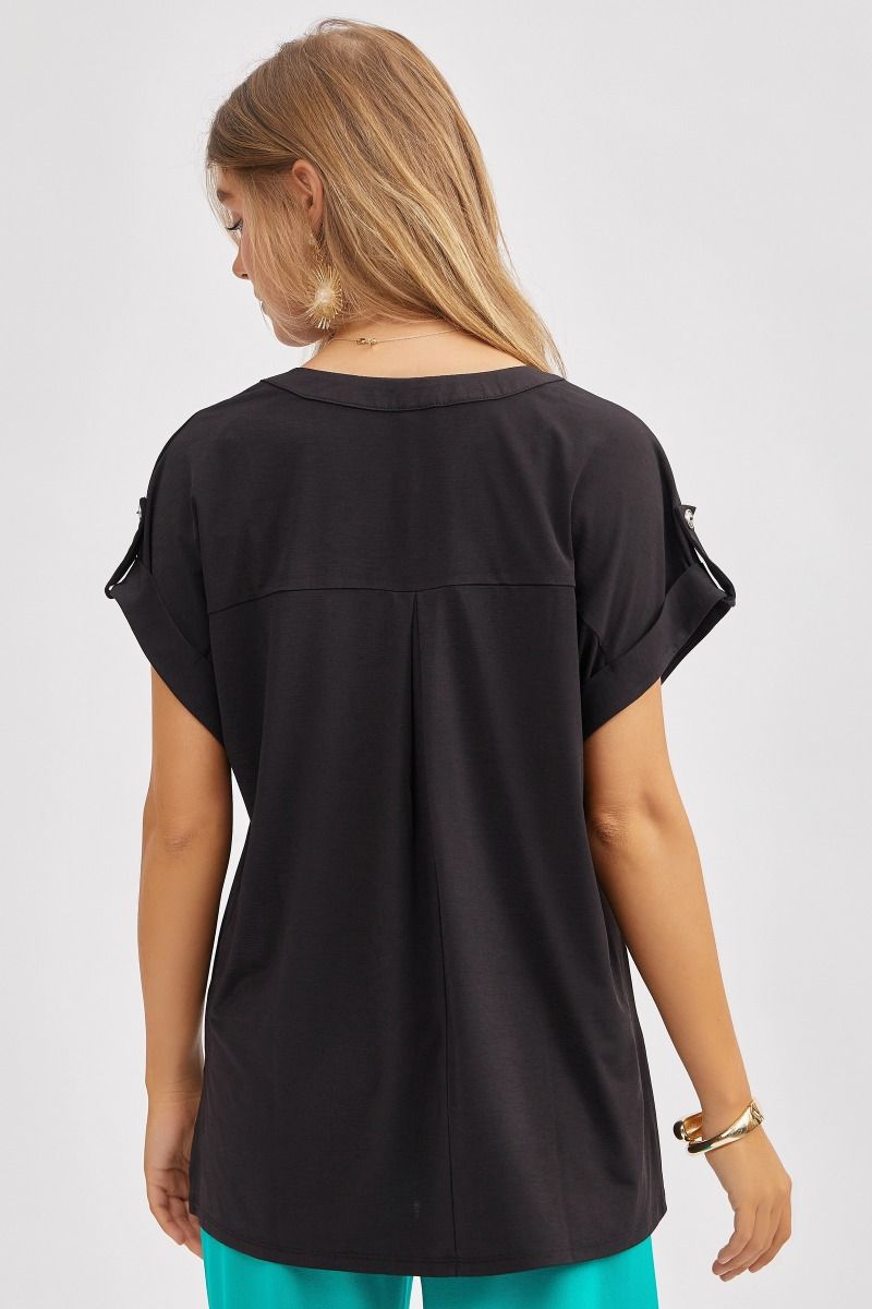 Dear Scarlett Womens Dolman Short Sleeve Top- Black