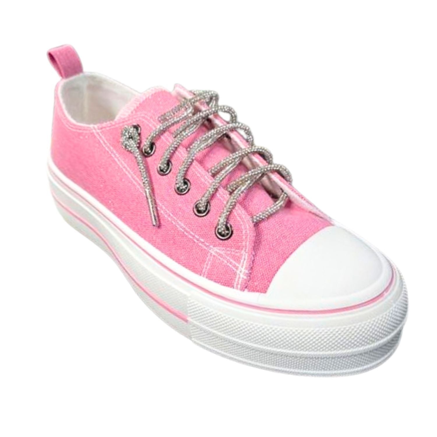 Very G Womens Harmon Sparkle Lace Up Slip On Canvas Platform Sneaker, Pink