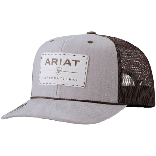 Ariat Mens Logo Patch Mesh Back Adjustable Snapback Cap Hat (Greige/Brown)