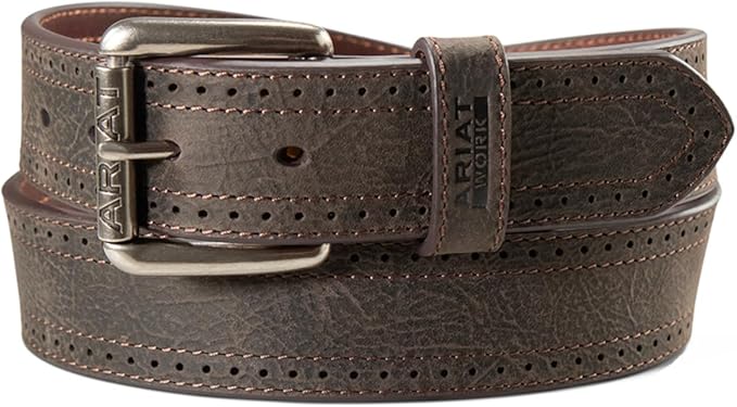 Ariat Mens Work Double Stitch Perforated Edge Roller Buckle Leather Belt