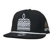 Lost Calf Mens Ringle Rope Flat Bill Adjustable Snapback Cap Hat, Black/White