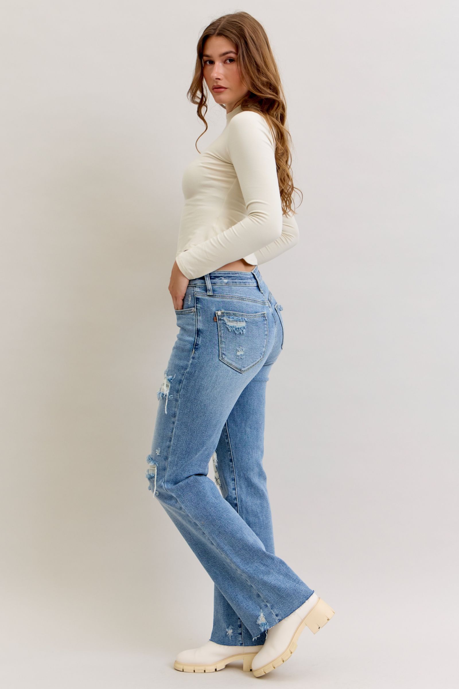 Judy Blue Womens Mid Ridse 90s Straight Jeans