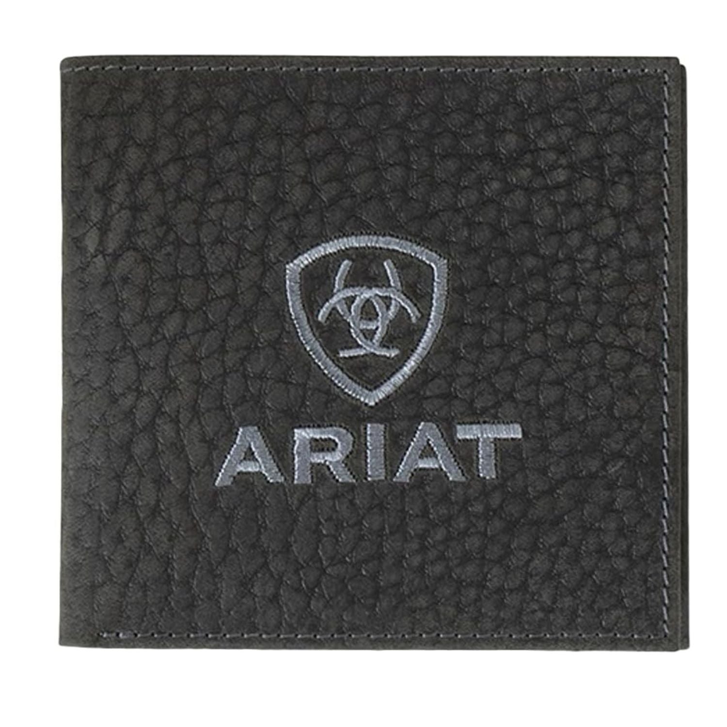 Ariat Mens Embroidered Logo Bull Hide Leather Bifold Wallet