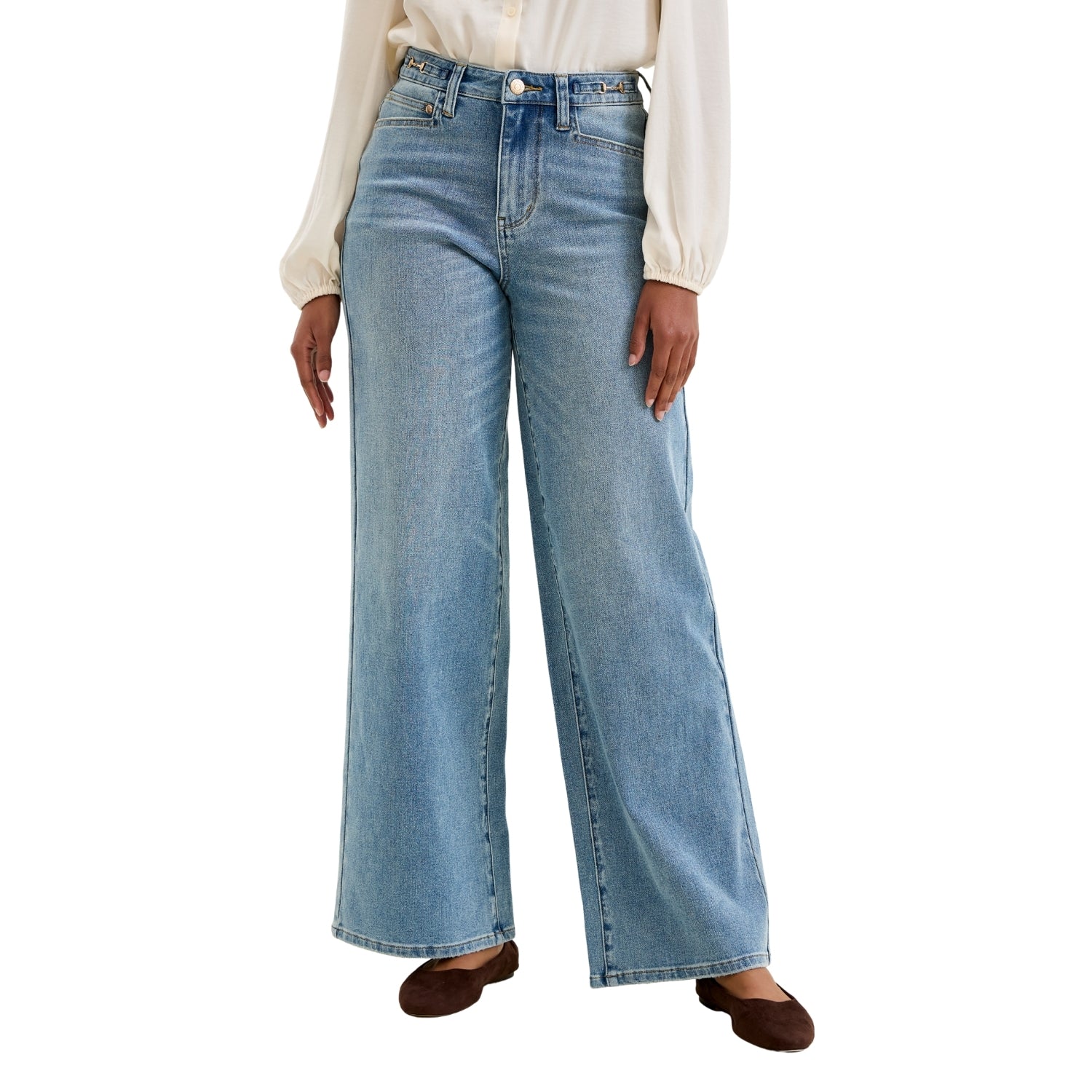 Judy Blue Angelina Women's High Rise Jeans with Harness Trim, Crisp Blue