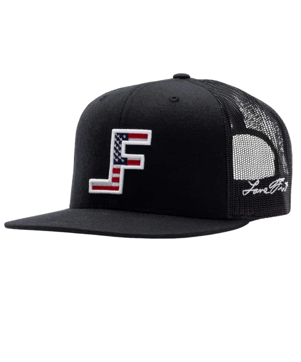 Lane Frost Mens Black Patriot Center Flag Embroidered Logo Mesh Back Hat