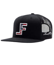 Lane Frost Mens Black Patriot Center Flag Embroidered Logo Mesh Back Hat