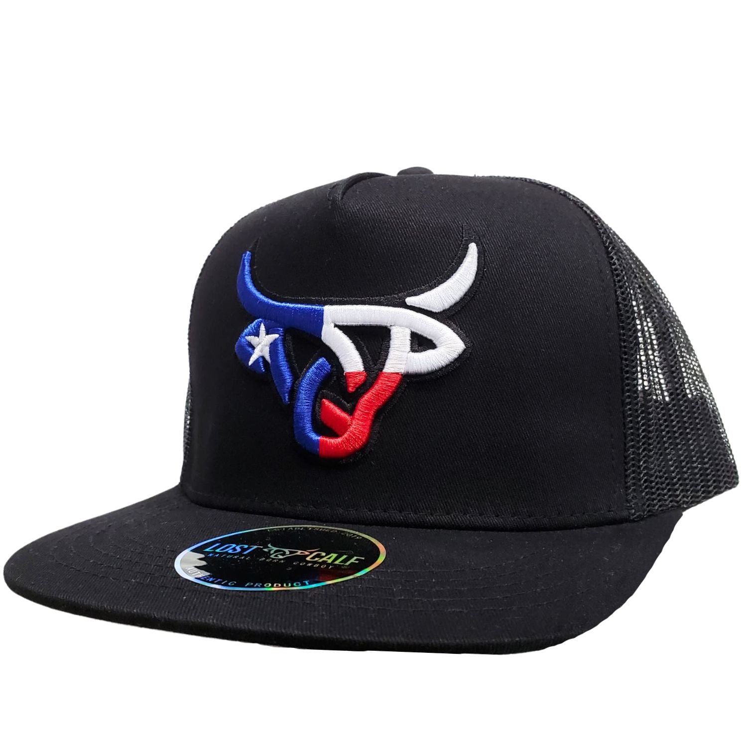 Lost Calf Mens Texas Bull Flat Bill Adjustable Snapback Cap Hat