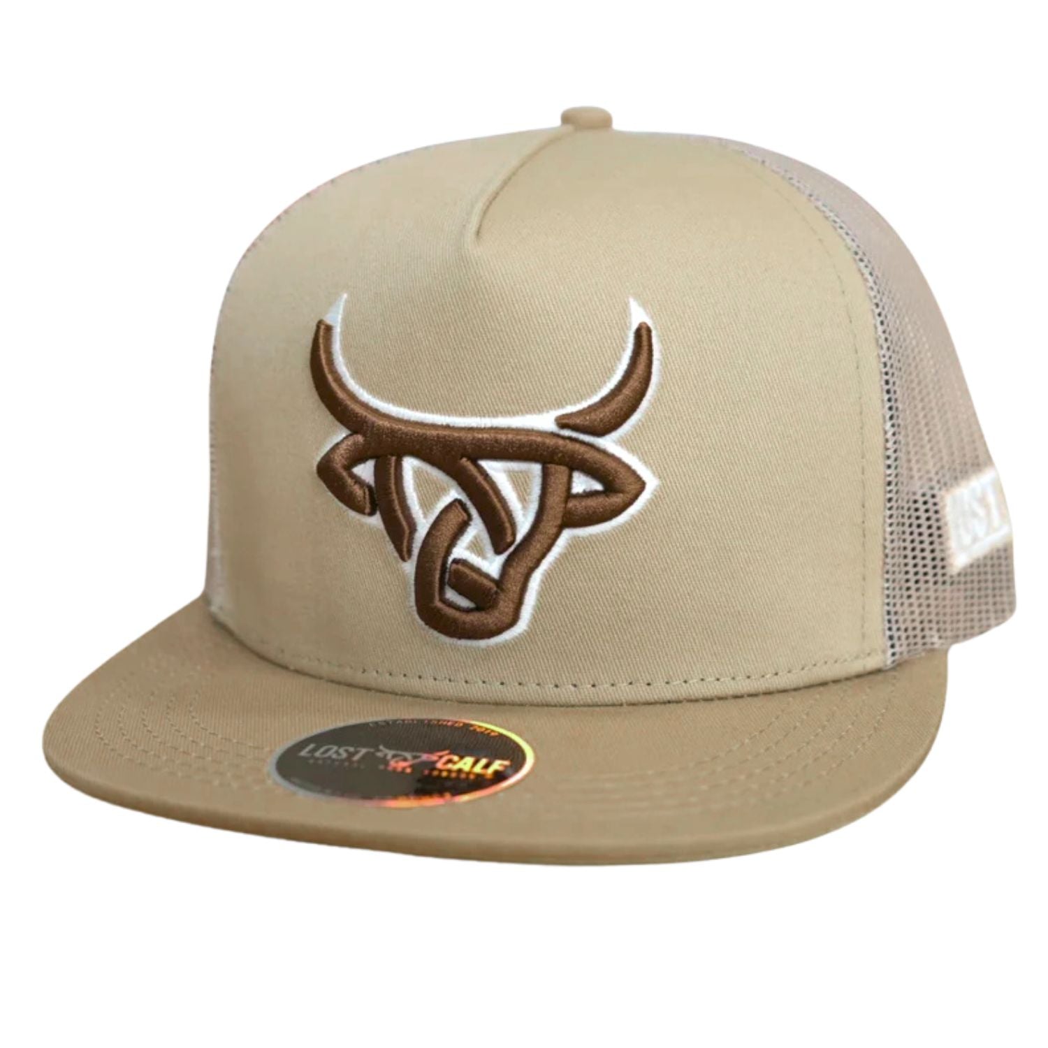 Lost Calf Mens Highland Flat Bill Adjustable Snapback Cap Hat, Tan