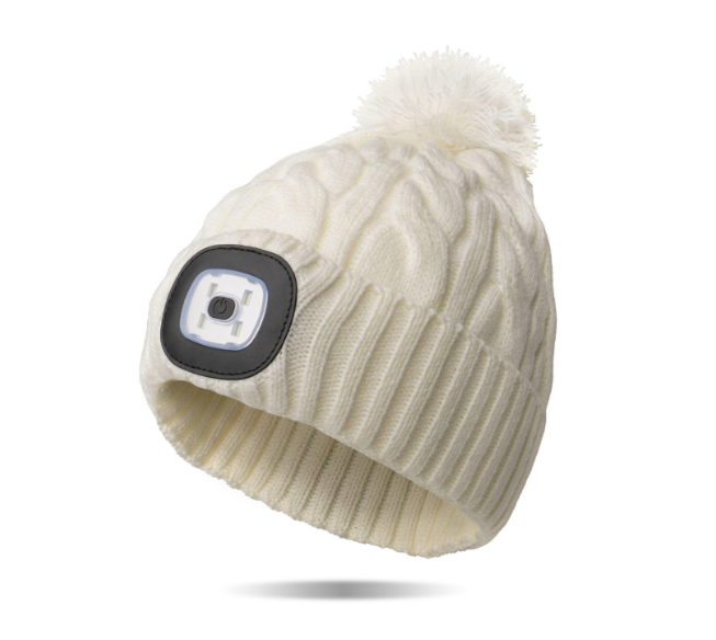 Night Scope Nova Women's Knit Pom Pom Beanie Hat and USB Rechargeable Light