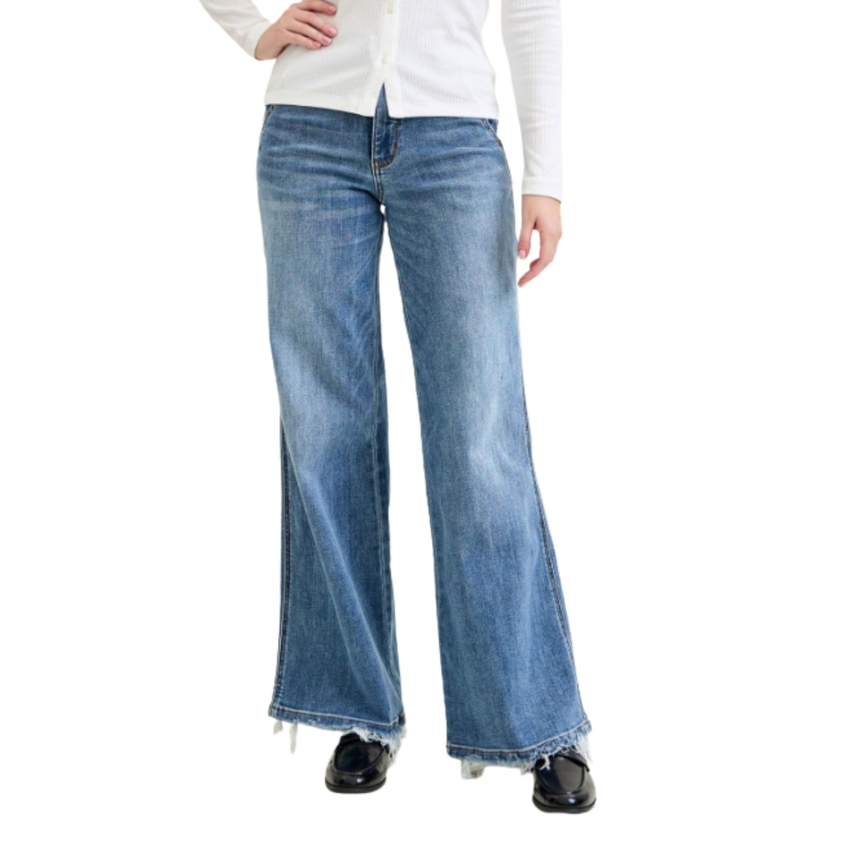 Judy Blue Women's Lux High Waist Retro Wide Leg Jeans, Medium Wash