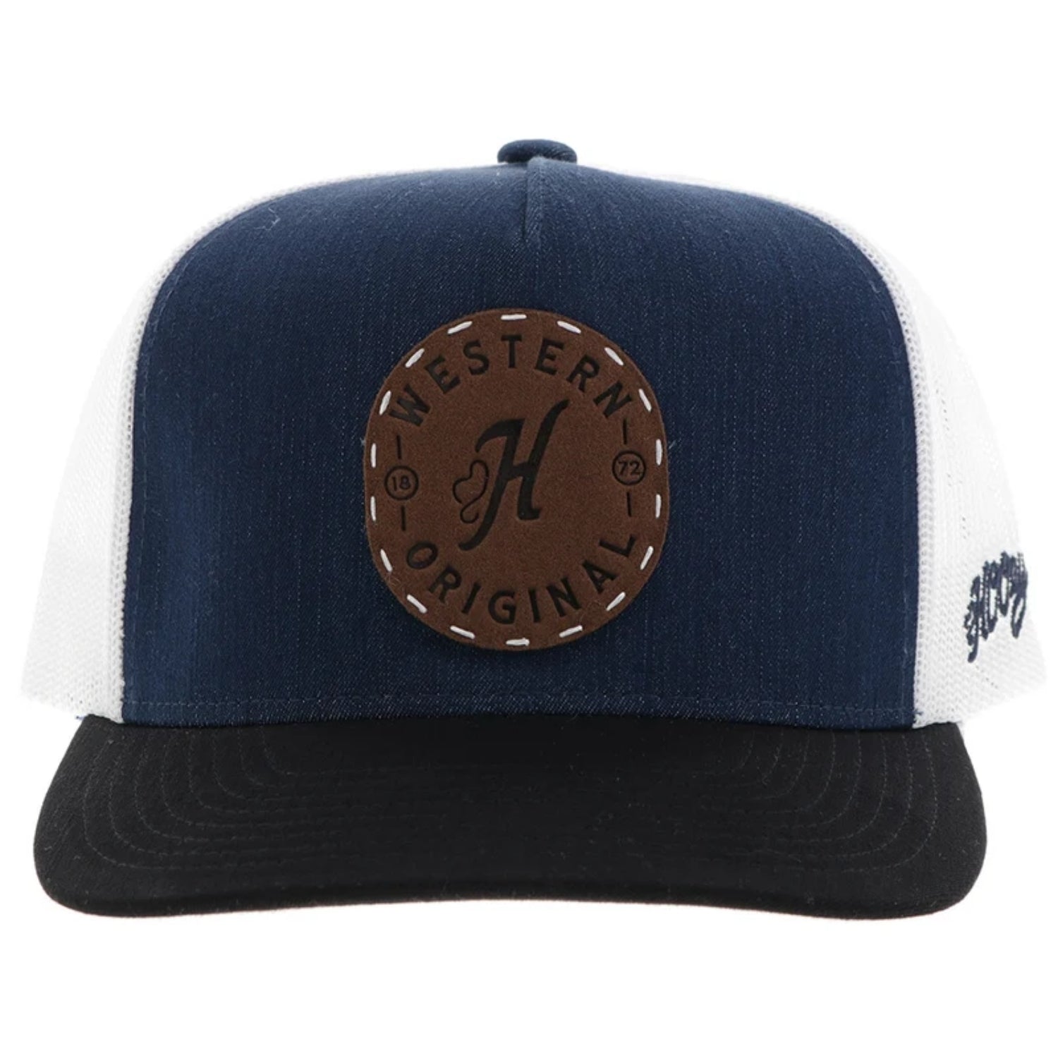 Hooey Spur Leather Patch 5-Panel Snapback Hat, Denim/White
