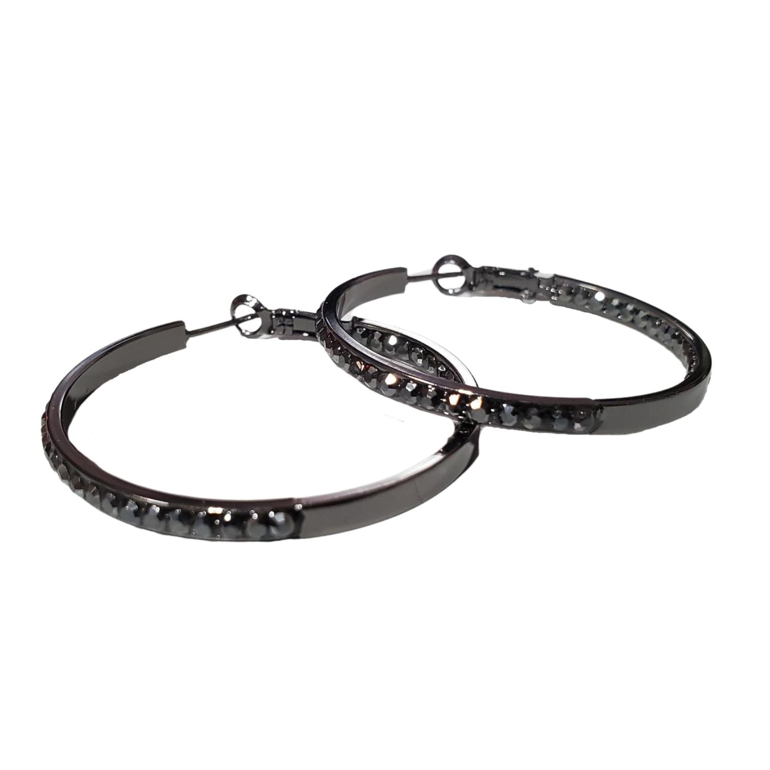 Jacqueline Kent Inside Out Chaparral Crystal Hoop Earrings (Black/Black, 40MM)