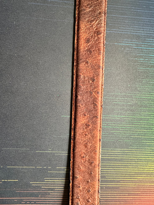 3D Belt Co. Men's Ostrich Print Leather Belt, Brown NEW*Line on the belt, 36