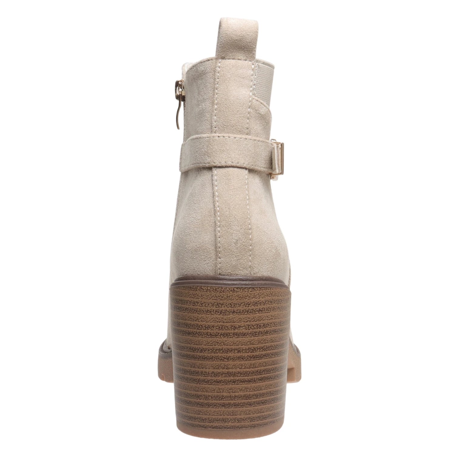 Pierre Dumas Rapid-5 Women's Buckle Detail Chunky Heel Ankle Boots, Sand