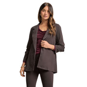 Dear Scarlett Womens 3/4 Ruched Sleeve Magic Blazer, Chocolate