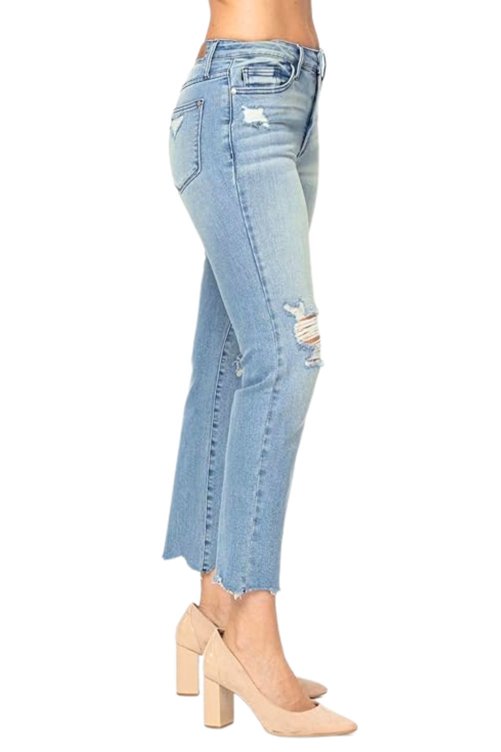 Judy Blue Womens Mid Rise Destroyed Tinted Cropped Straight Jeans