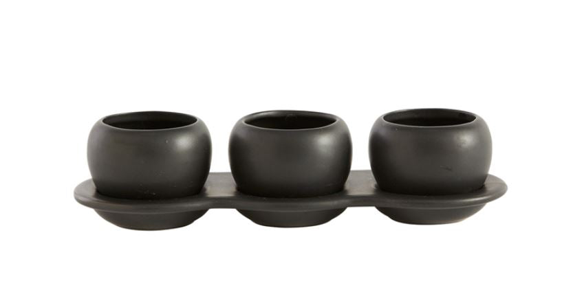 Accent Decor Trio of Rounded Pots, 3 Planters on Tray, Succulents Cactus, 'Otto'