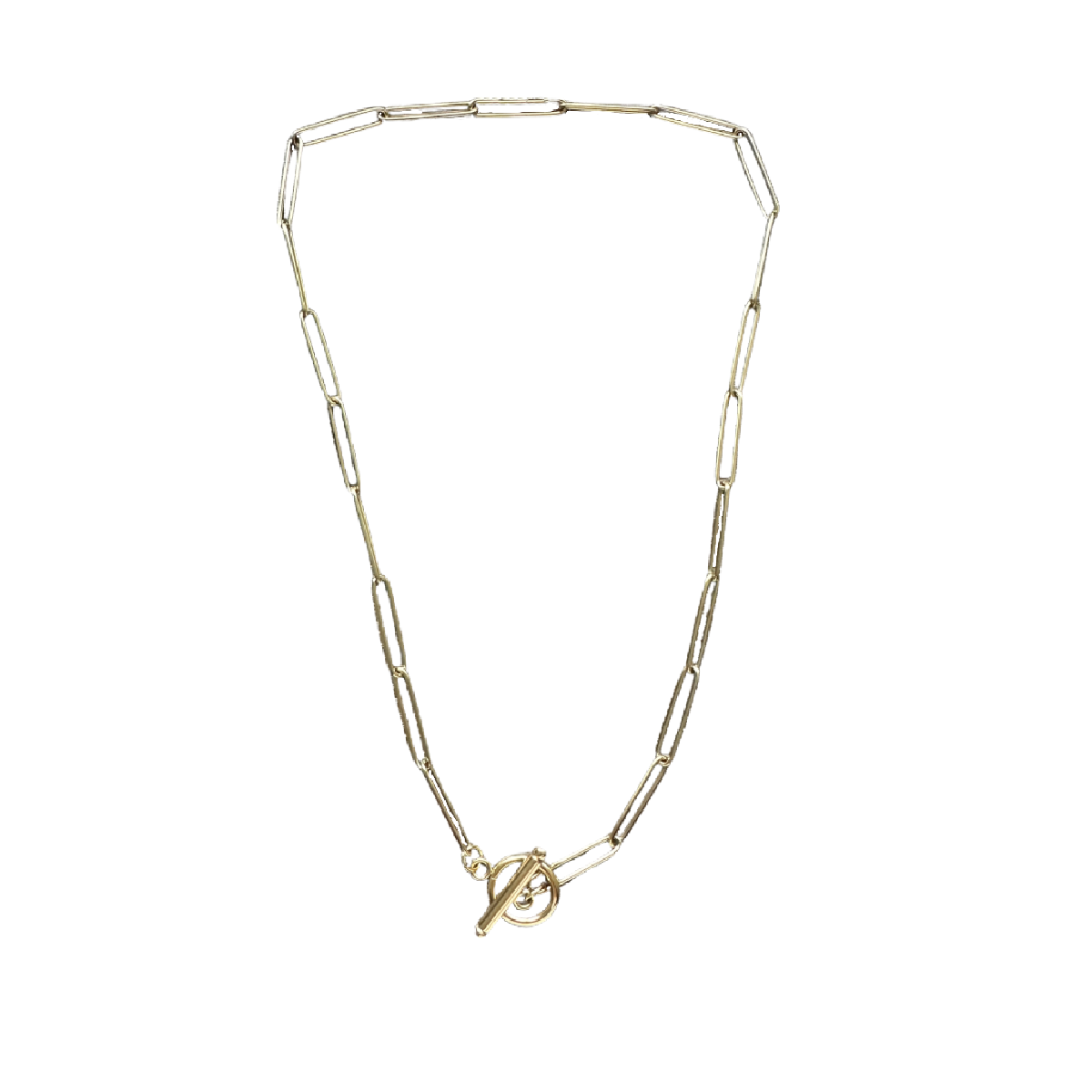 3 Souls Company, PaperClip T Bar Clasp Necklace in 18K Gold over Stainless Steel