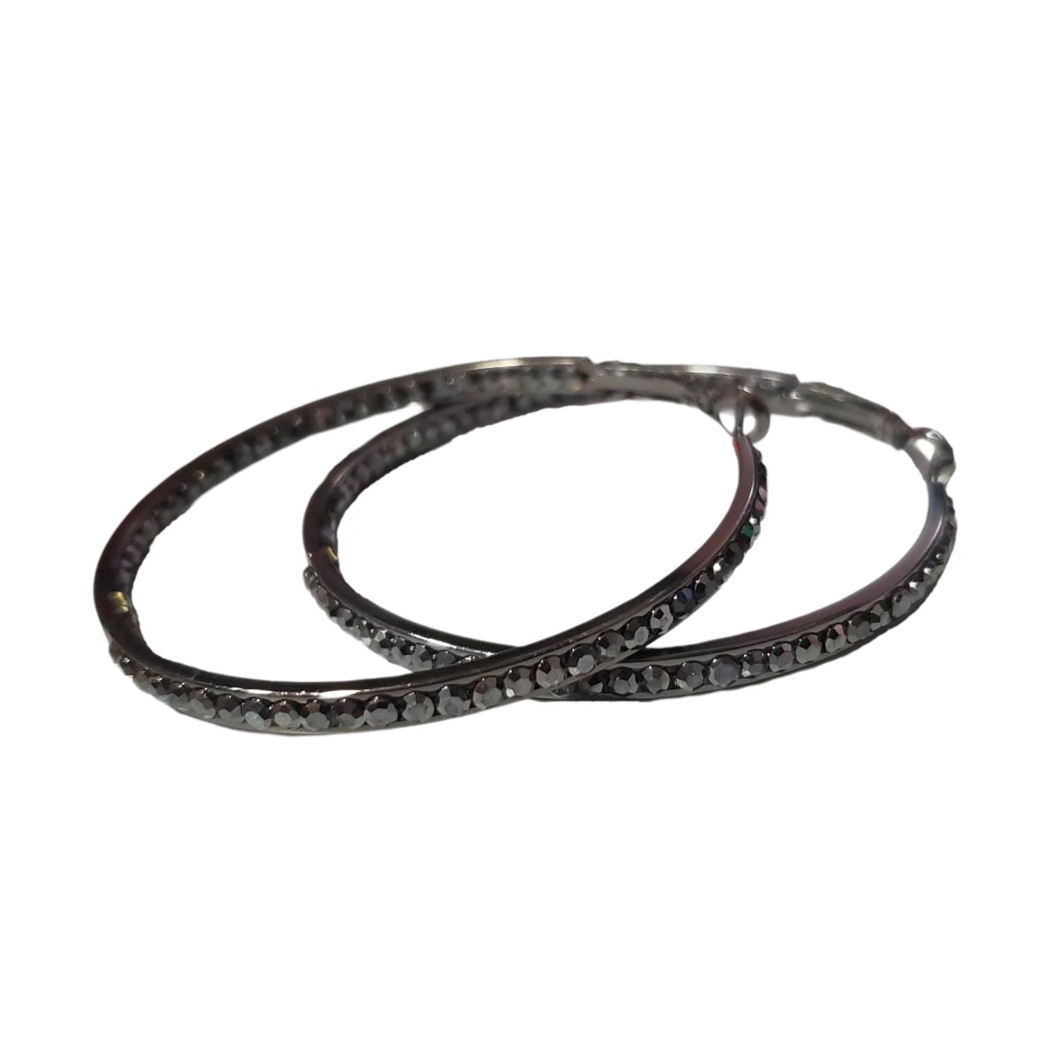 Jacqueline Kent Inside Out Chaparral Crystal Hoop Earrings (Black/Black, 50MM)