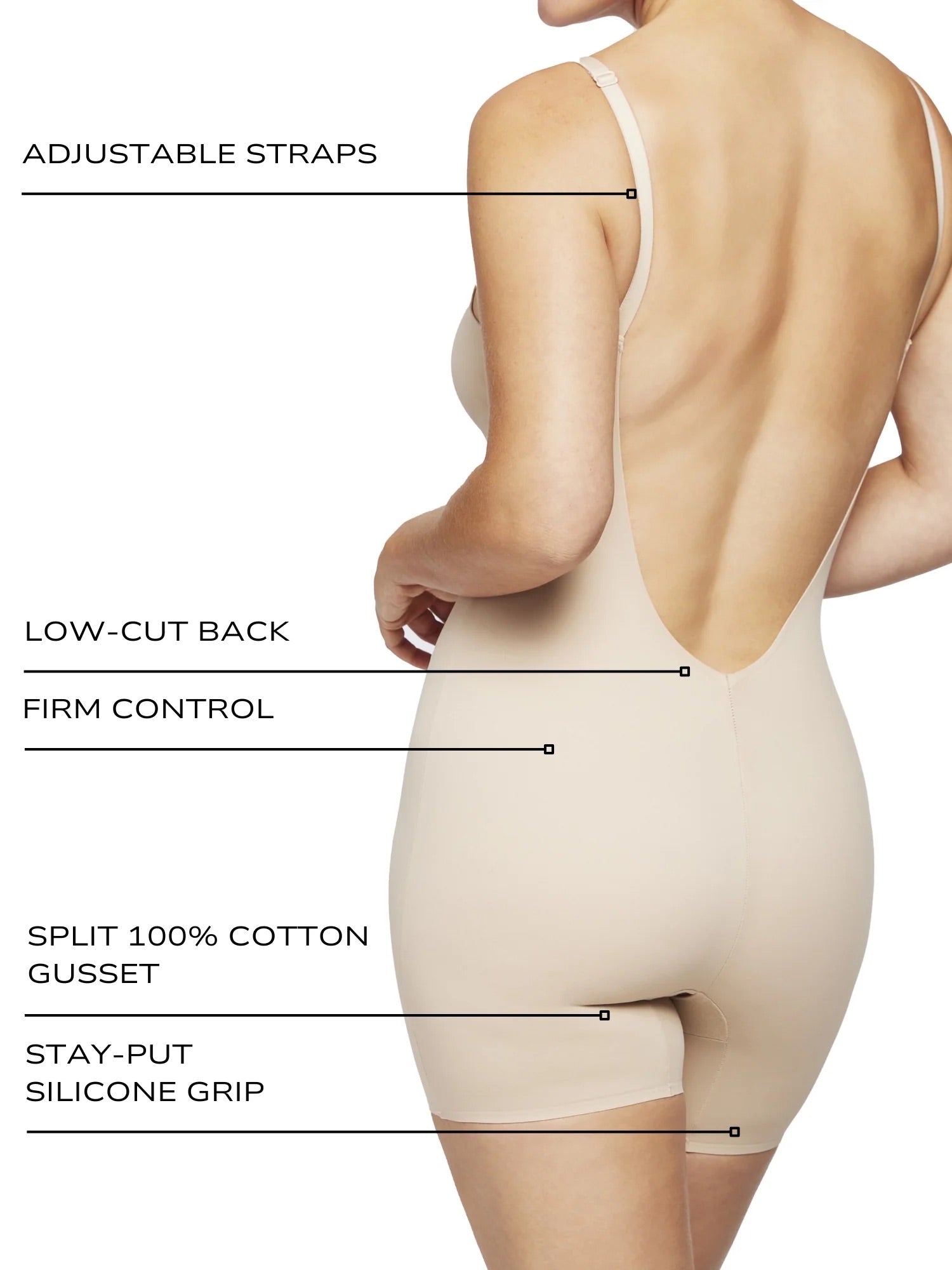 TC Intimates Dress Rehearsal Low-Back Mid-Thigh Shaping Bodysuit- Warm Beige