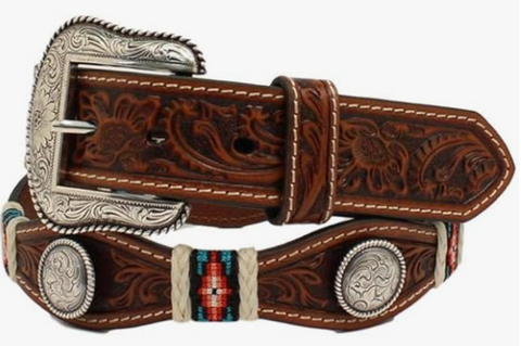 Nocona Western Mens Tooled Bullhide Leather Belt