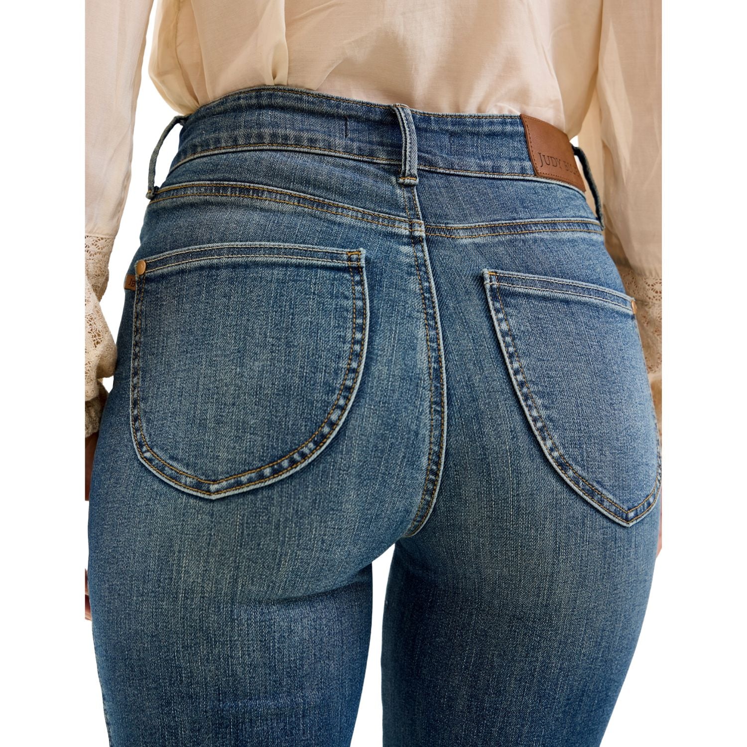 Judy Blue Womens High Waist Tummy Control Jaqueline Flare Denim Jeans- Dark Wash
