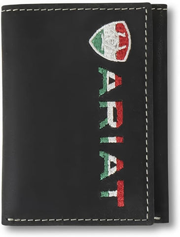 Ariat Mens Mexican Flag Embroidered Logo Trifold Wallet