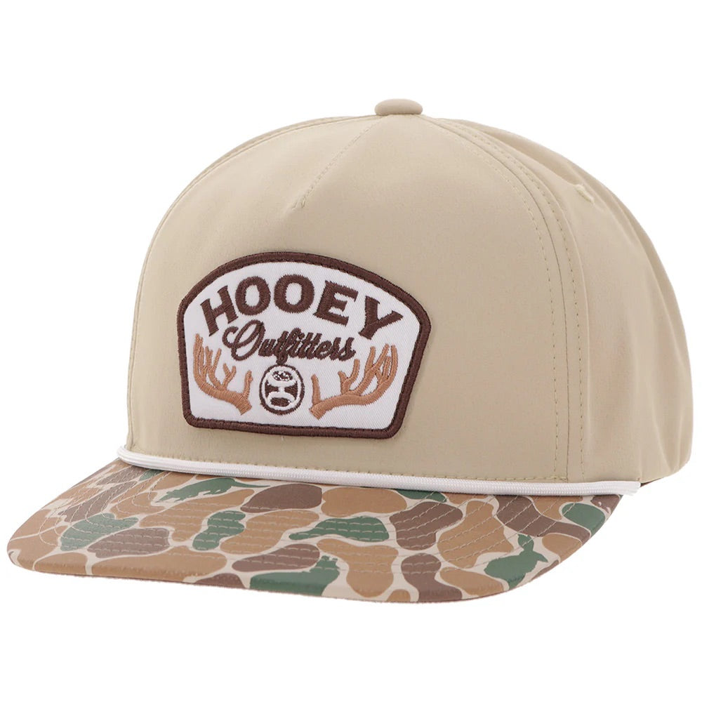 Hooey Mens "Outfitters" Curved Bill Snapback Hat- Tan/Camo w/Brown Patch