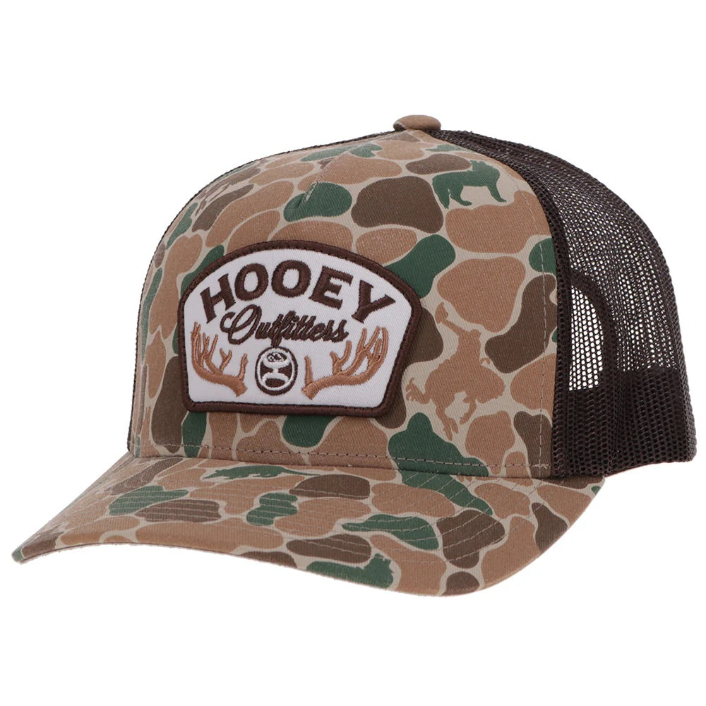 Hooey Mens "Outfitters" Curved Bill Snapback Hat- Camo/Brown with Patch