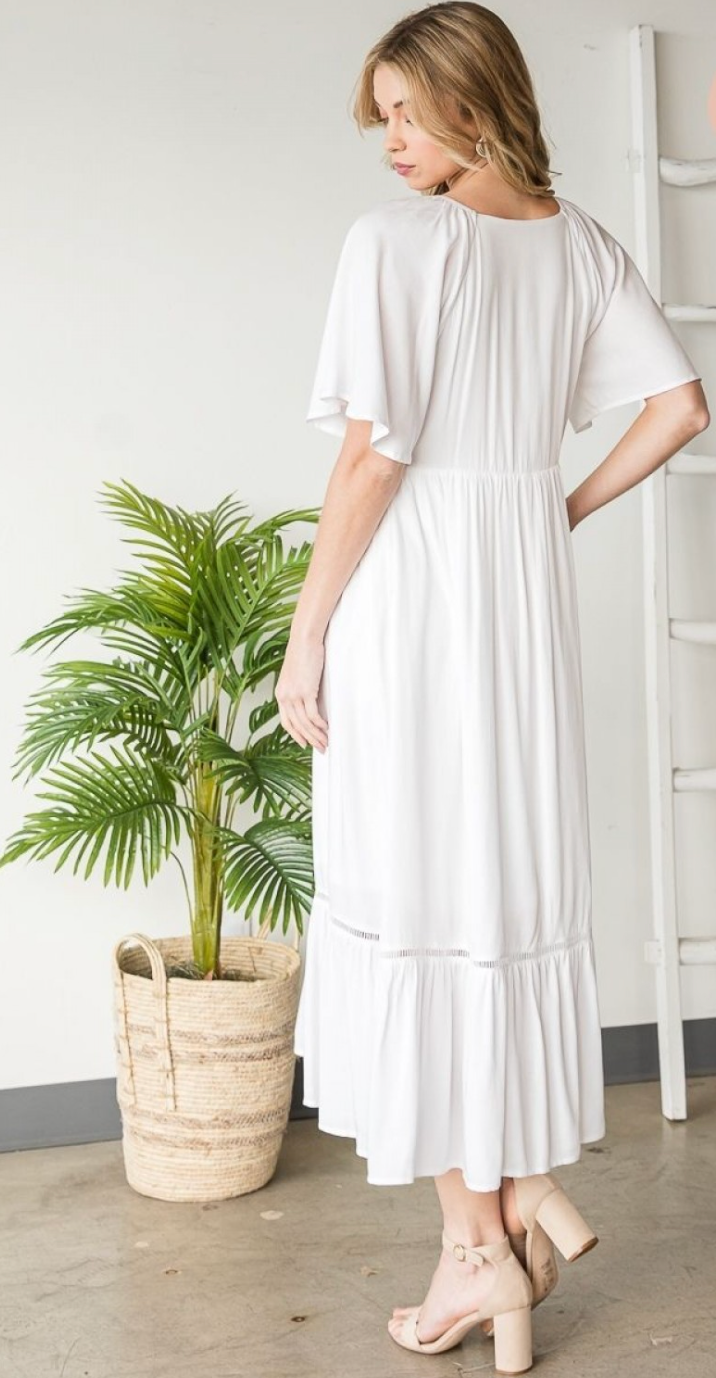 Heyson Womens V-Neck Front Smocked Midi Dress with Pockets