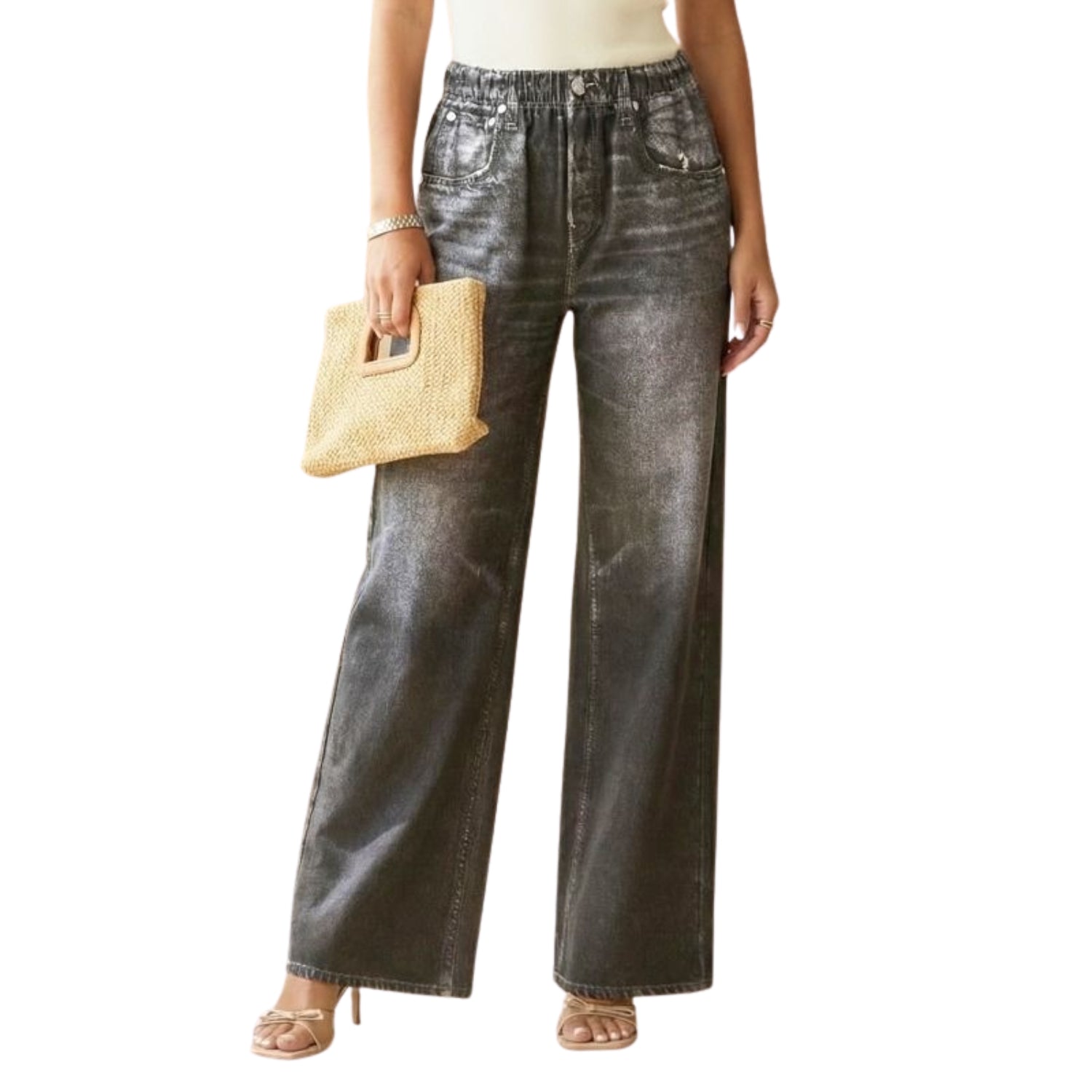Dear Scarlett Womens Wide Leg Pull-On Zenim Pants, Charcoal