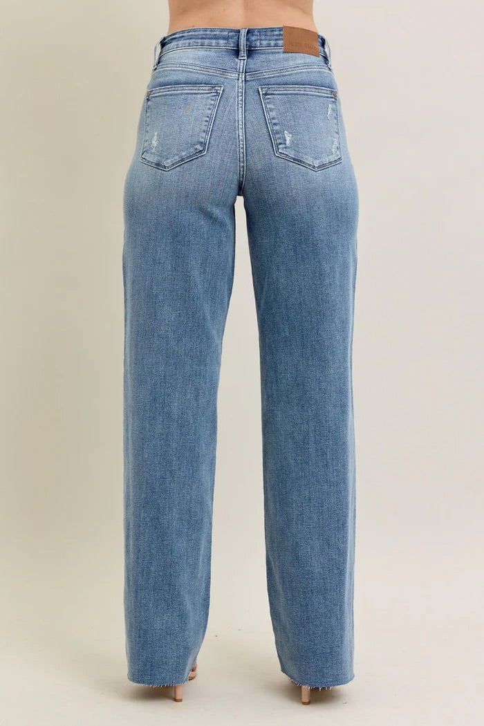 Judy Blue Womens V-Front Baggy Straight Leg Jeans