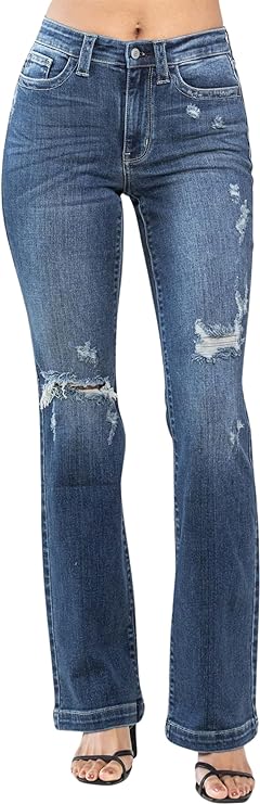 Judy Blue Womens Mid Rise Hand Sand Destroyed Bootcut Jeans