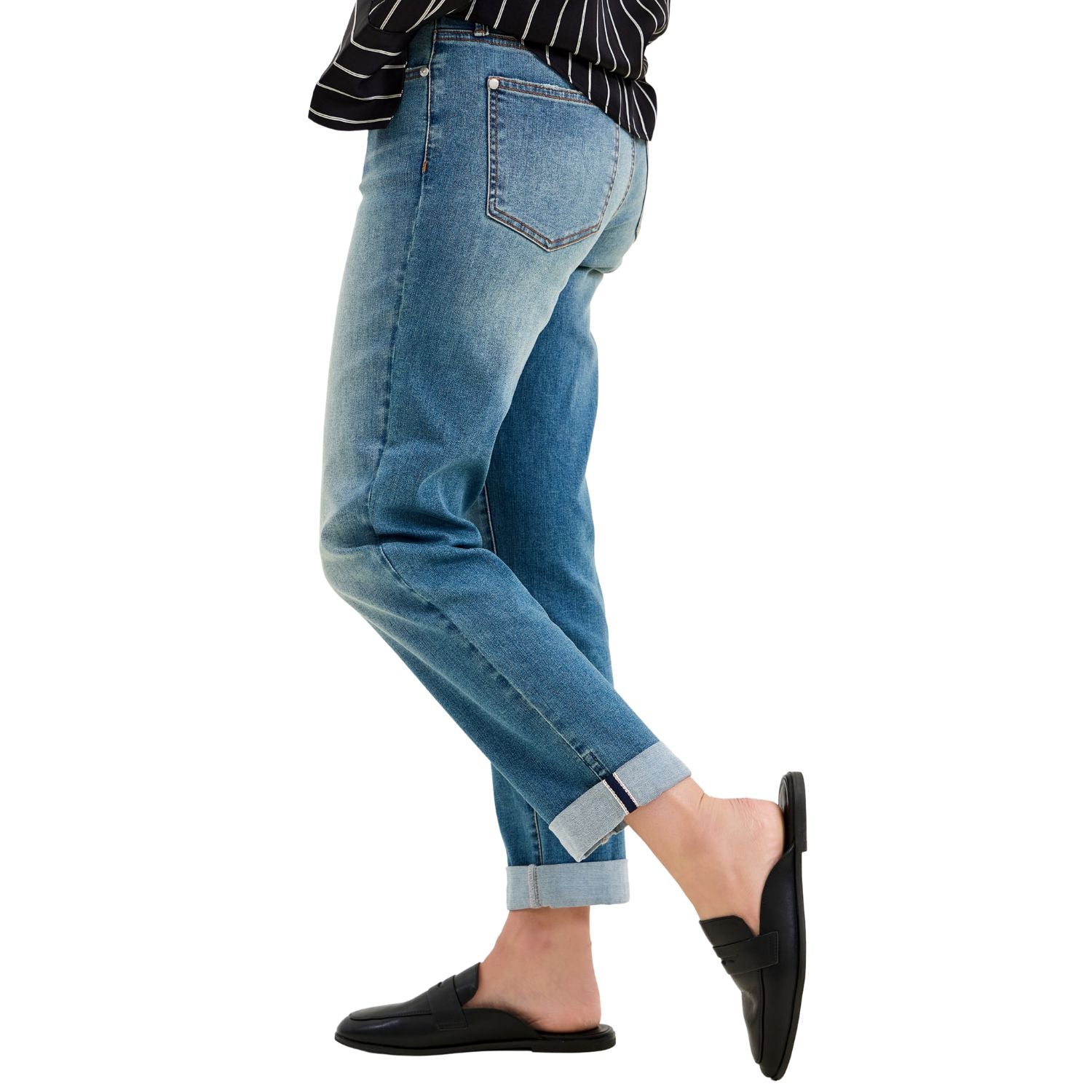 Judy Blue Womens Mid Rise Boyfriend Cool Denim Jeans With Cross Back Belt Loops