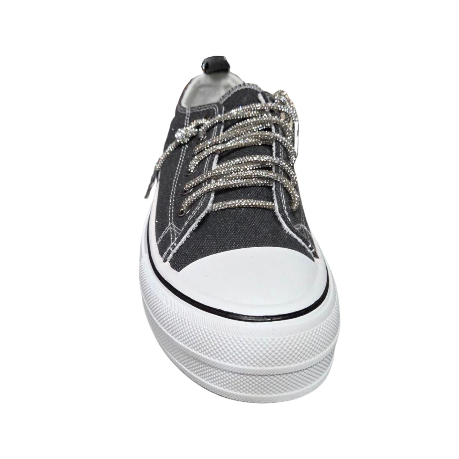 Very G Womens Harmon Sparkle Rhinestone Lace Up Canvas Platform Sneaker, Black