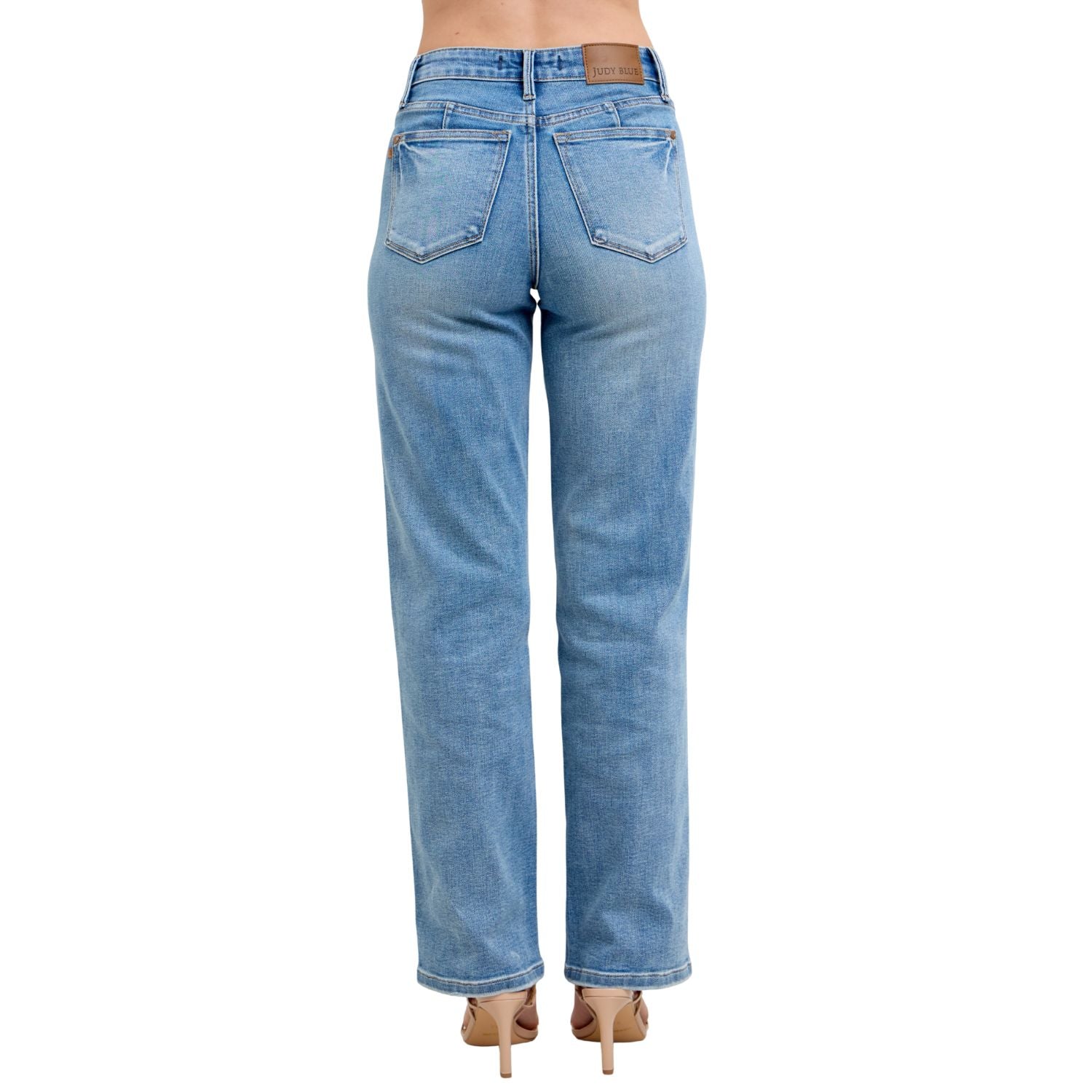Judy Blue Womens Petite Tummy Control Vintage Wash Straight Jeans