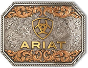 Ariat Mens Raised Logo Antique Leaf Rectangular Belt Buckle (Silver/Gold)