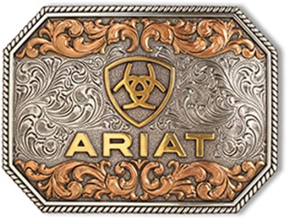 Ariat Mens Raised Logo Antique Leaf Rectangular Belt Buckle (Silver/Gold)