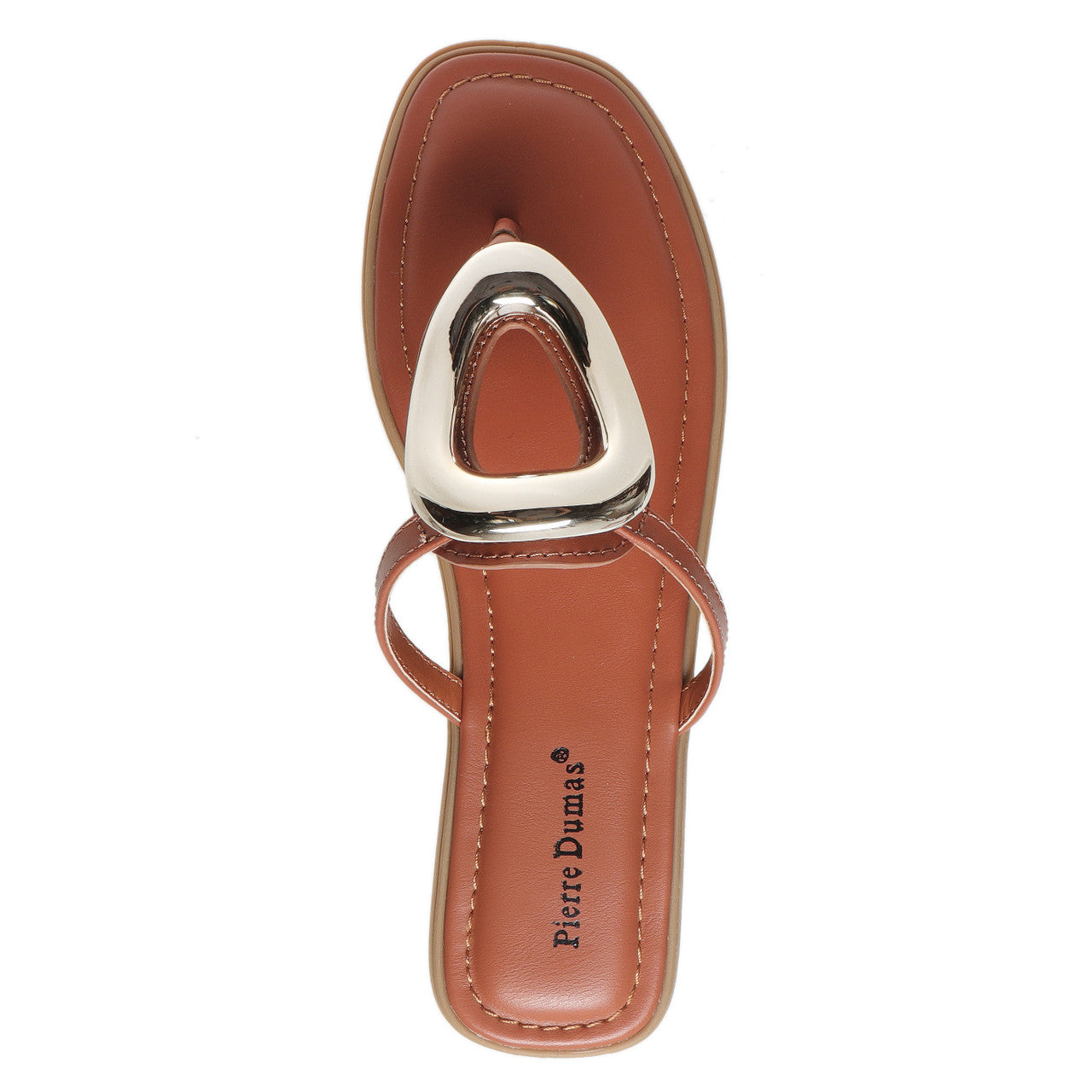 Pierre Dumas Womens Empress-56 Metallic Ornament Flat Thong Sandals- New Tan