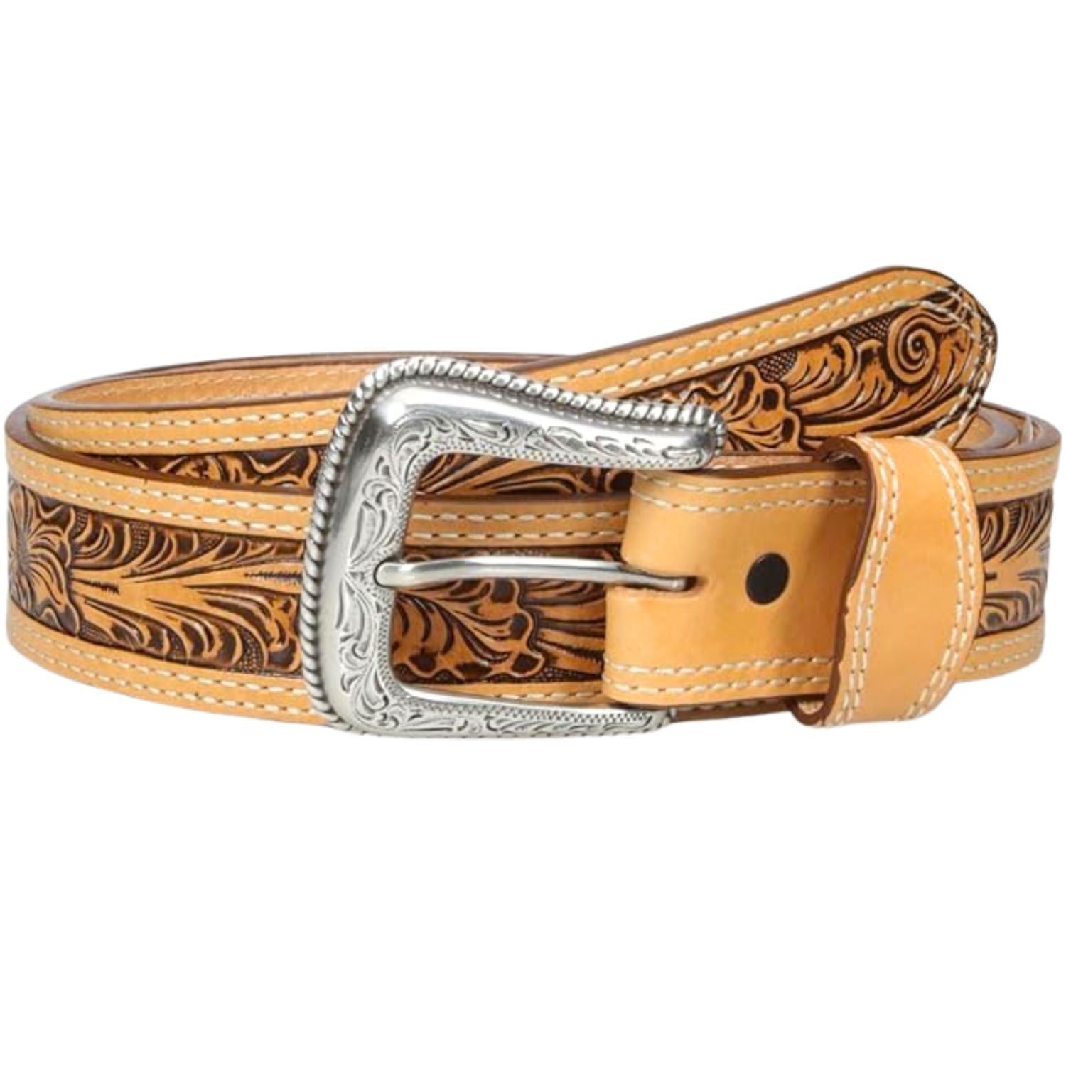 Nocona Mens Western Natural Mexican Floral Embossed Leather Belt