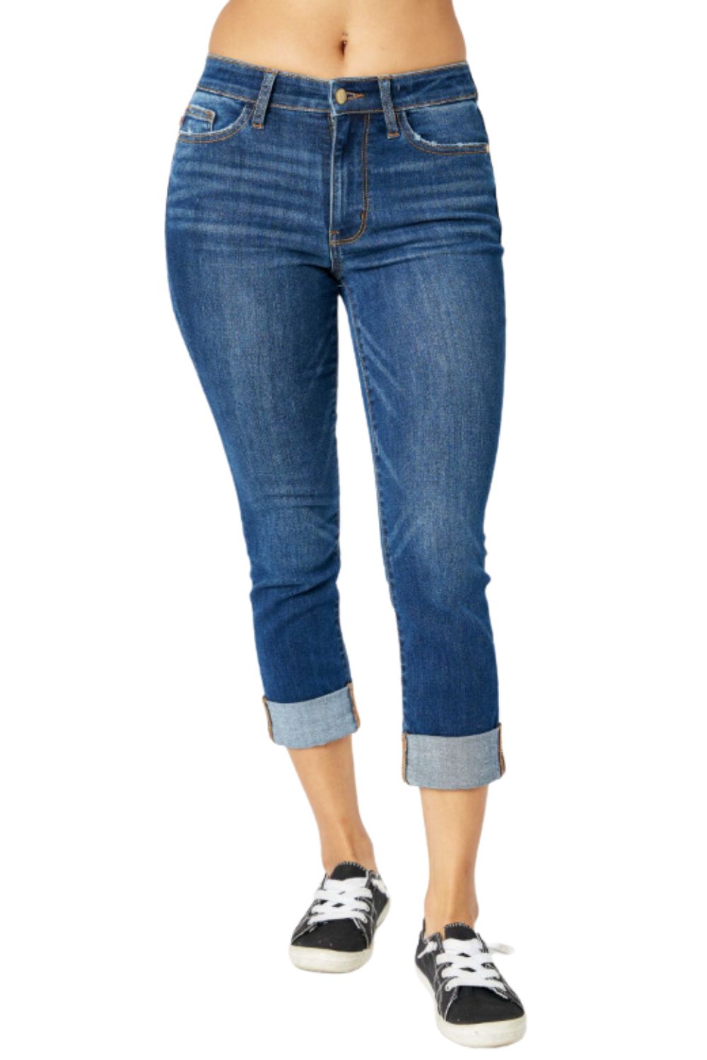 Judy Blue Womens Mid Rise Vintage Cuffed Denim Capris