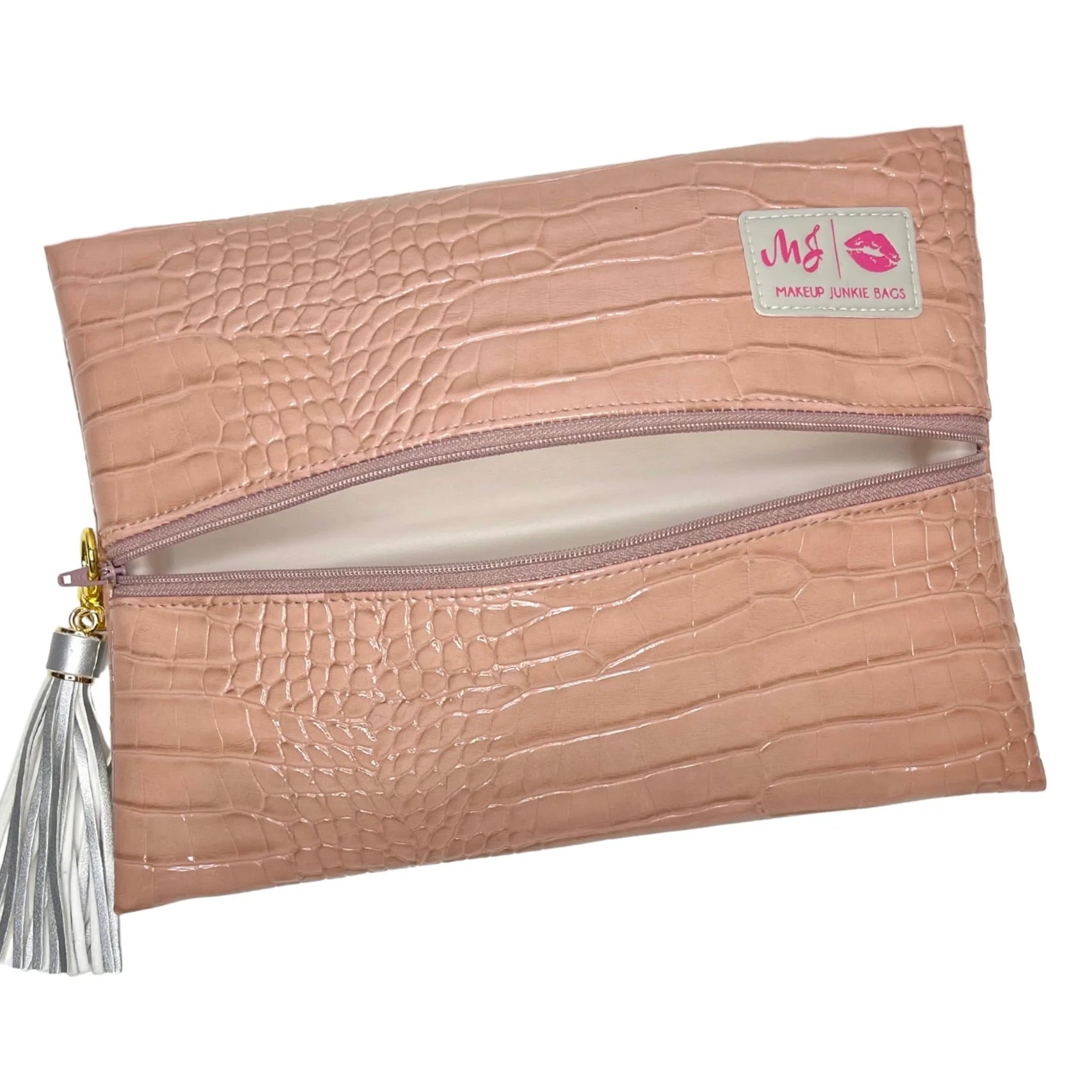 Makeup Junkie Bags Lush Dusty Blush Faux Gator Make-Up Bag, Medium
