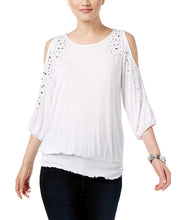 INC International Concepts Womens Petite Embellished Cold-Shoulder Top