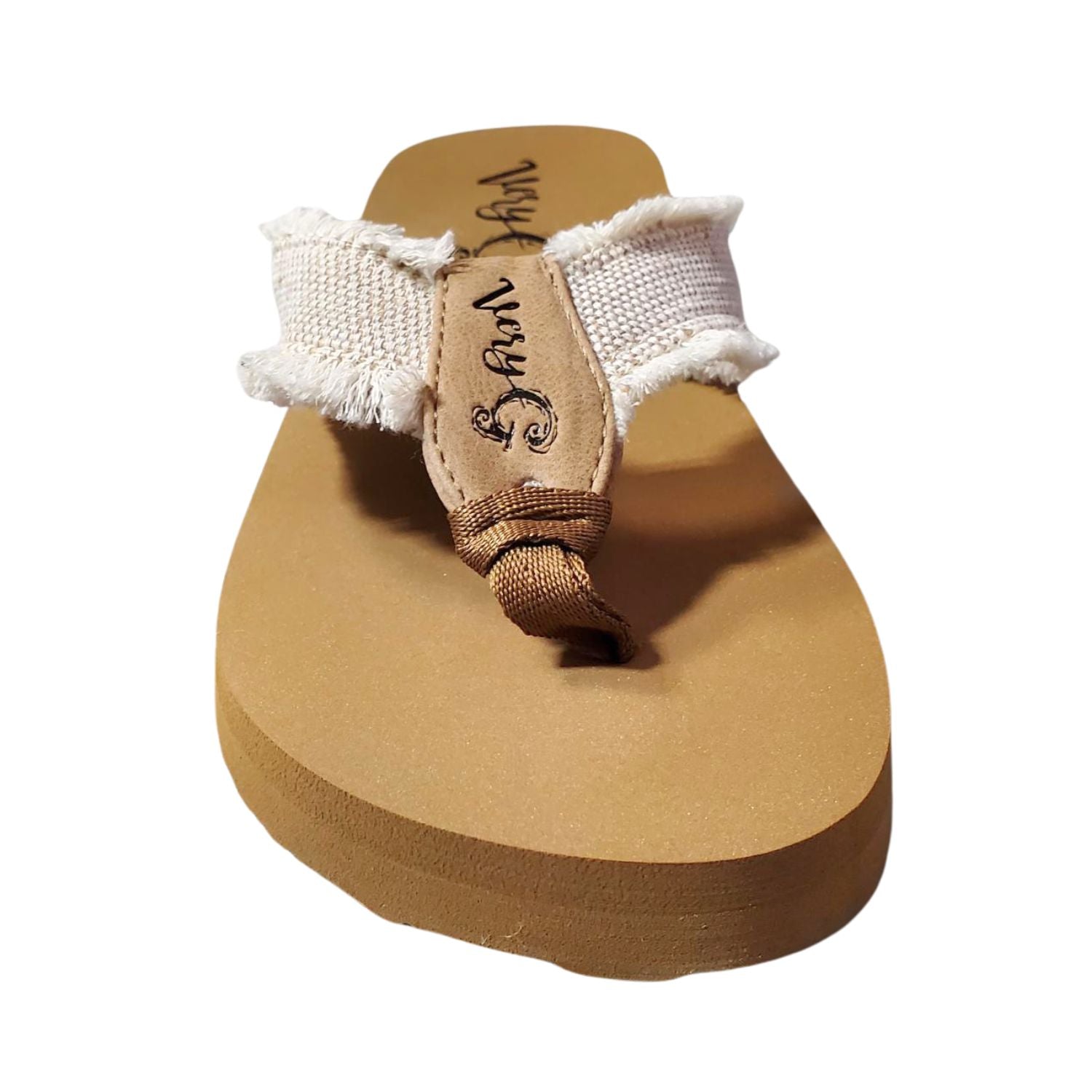 Very G Womens GJazz 3 Frayed Top Fashion Flip Flop Sandal, Natural